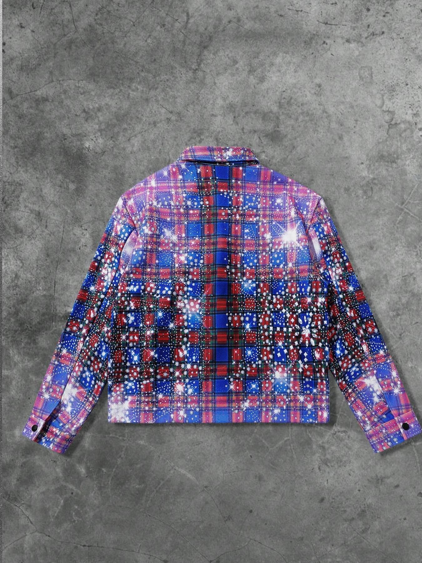 Men's Woolen Coat Jackets Autumn Winter Design Gradient Grid Pattern, Rhinestone Effect, Elastic Fit, Perfect for Outdoor Activities
