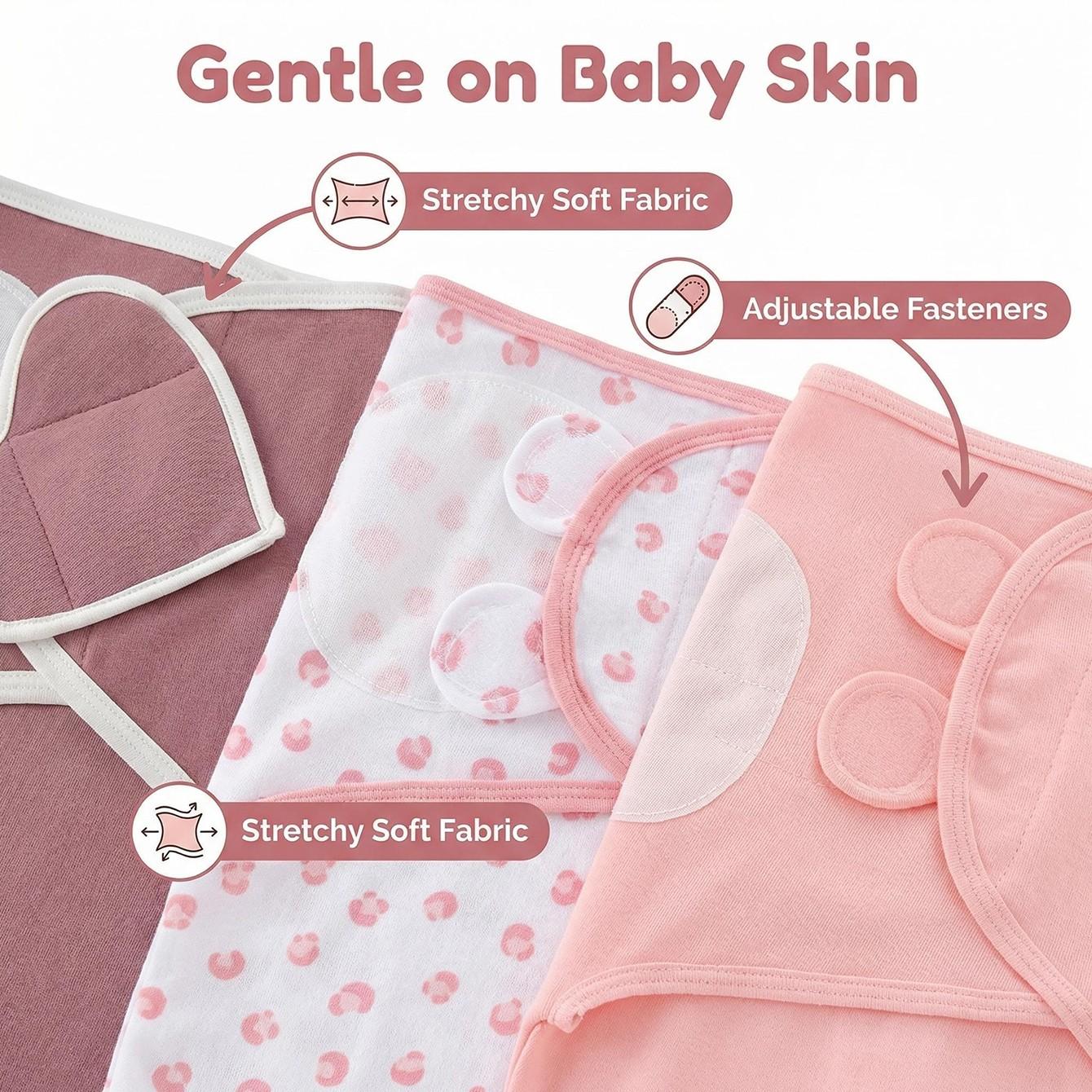 Three-Piece Baby Swaddle Blanket Set, Newborn Anti-Jump Wrap, Knit Fabric, Simulates Uterus Environment, Soft and Cozy, Cotton Velcro Design