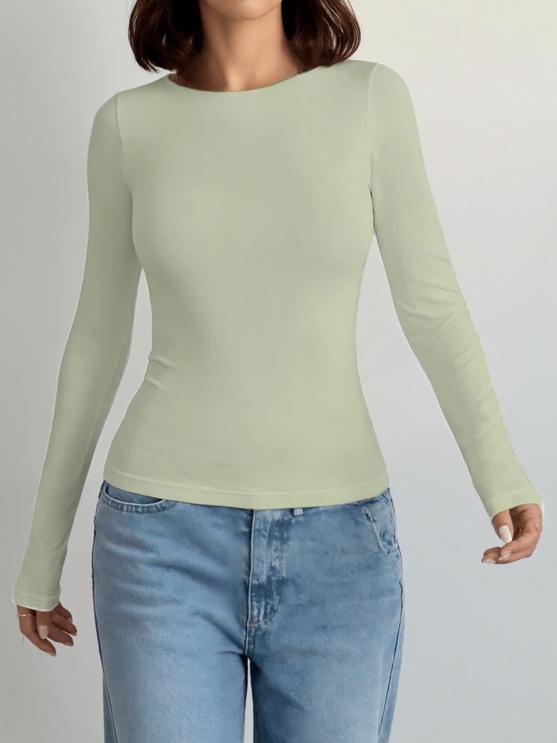 Spring &Fall Women's Shirts Fleece Lined Athletic Tops Long Sleeve Compression Workout Base layer Soft Breathable Round Neck Long Sleeve Warm Tops, Casual Fitted Bottom Layering Shirts for Women,Daily Wear, Activewear Fitness