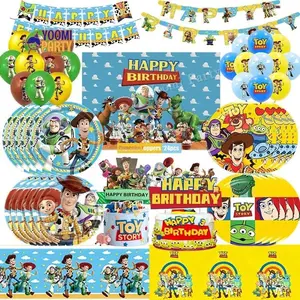 Toy Story Birthday Party Supplies Woody Buzz Lightyear Balloons Set Cake Topper Banner Plates Cups Baby Shower Decorations