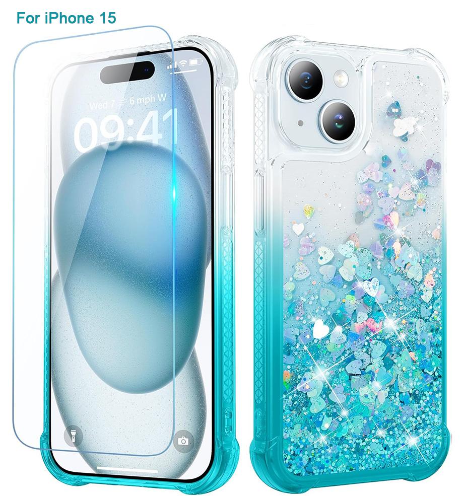 Phone case for iPhone 16 15 14 13 12 12Pro 11Protection Case, iPhone 6/6S/7/8 Case, iPhone SE 2022 Case, Glitter Case with Screen Protector, Full Body Rugged Liquid Shockproof Soft TPU Protective Phone Cover
