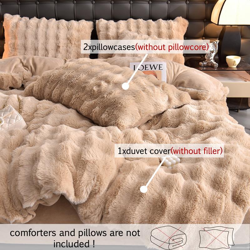 Faux Rabbit Fur Duvet Cover Set, Luxury Ultra-Soft Solid-Color Bedding, Warm All-Season 3-Piece Set with 1 Duvet Cover and 2 Pillowcases for Bedroom, Sofa or Dorm, Machine-Washable Duvet Cover Set