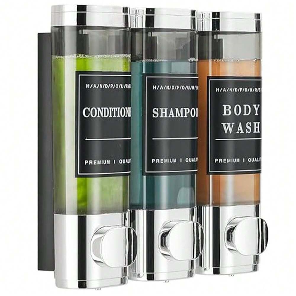 Shower Soap Dispenser Wall-Mounted No-Drill Shampoo Conditioner Dispenser for Shower Walls, Hair Care Liquid Dispenser for Bathroom Hotel Use