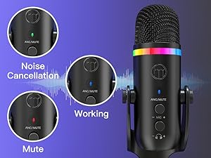 ZealSound USB Microphone,Noise Cancellation Condenser mic with Touch Mute,Gain,Echo,Monitoring,RGB Light for iPhone,iPad,Streaming,Podcast,Twitch,YouTube,Discord,PC,Computer,PS4,PS5,Mac,GamerWave K66 Audio Smartphone streaming equipment
