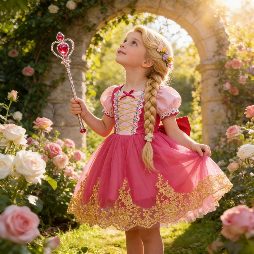 （Only dress ）Girls' Sleeping Beauty Role Play Dress Princess Tutu Costume for First Birthday Embroidered Fitted Party Dress