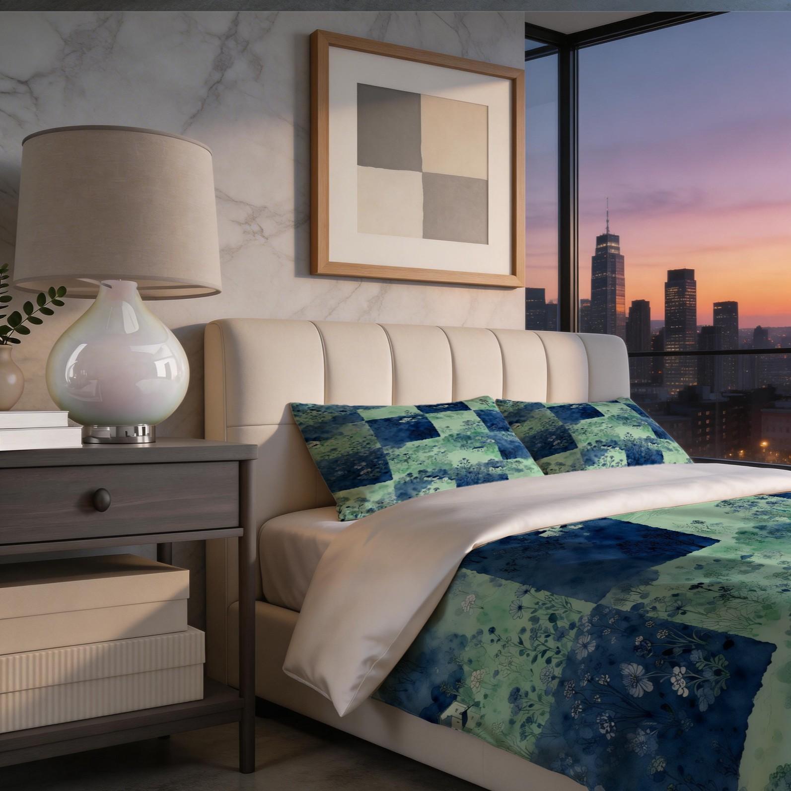 2/3 Pcs Watercolor Landscape Checkered Duvet Cover Set, HD Digital Printed Comforter Cover, Soft Breathable Bedding Set with Zipper & Corner Ties, No Insert, for Bedroom Decor