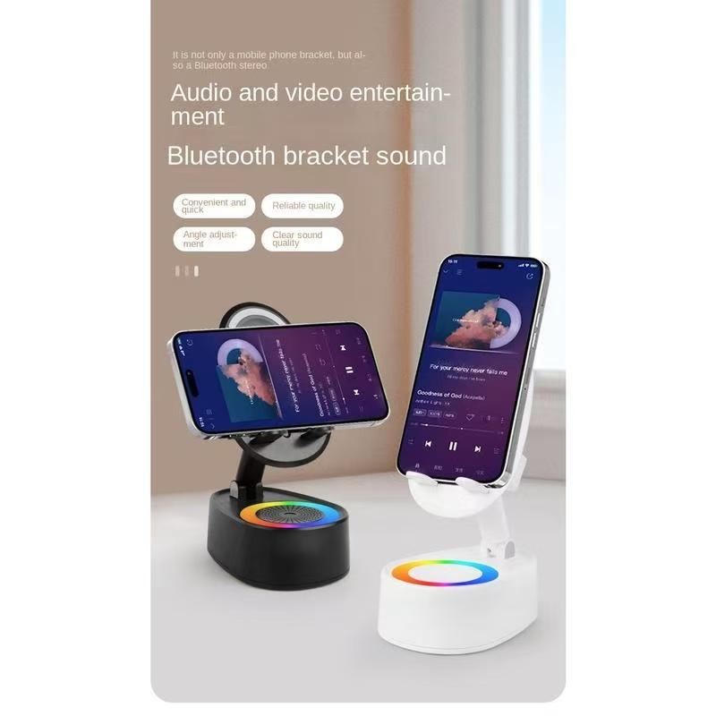 Wireless Speaker Phone Holder 1 Count Rechargeable Ambient Light Speaker Bluetooth-compatible for Home & Outdoor Use Compatible with iPhone & Android Audio Smartphone Black