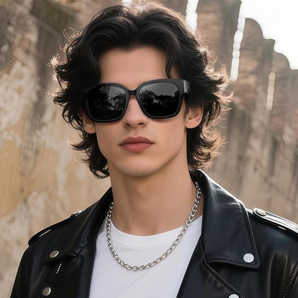 2Pcs Oversized Square Sunglasses for Women Men Frame Polarized UV400 Protection Stylish Comfortable Fit for Driving Fishing Cycling