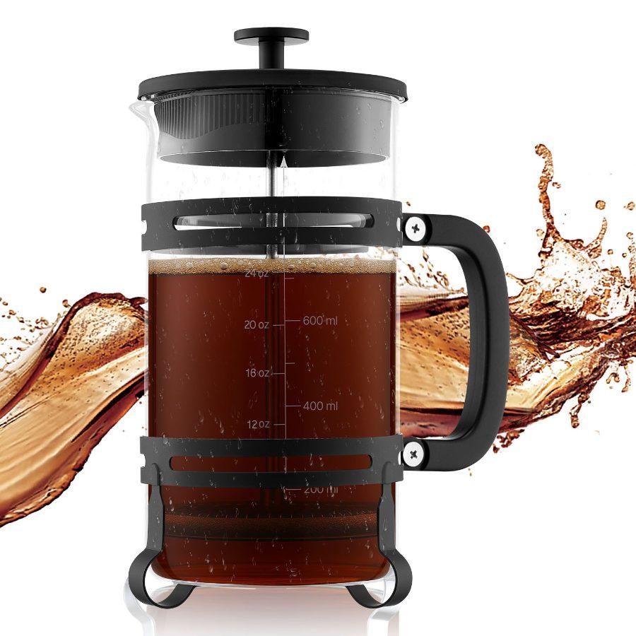 VEVOR 34oz Borosilicate Glass French Press Coffee Maker, Stainless Steel Filter, Detachable Anti-Drip Spout, Cold Brew Tea Maker for Gatherings Home Camping, Silver 1L Hand Tool Accessory