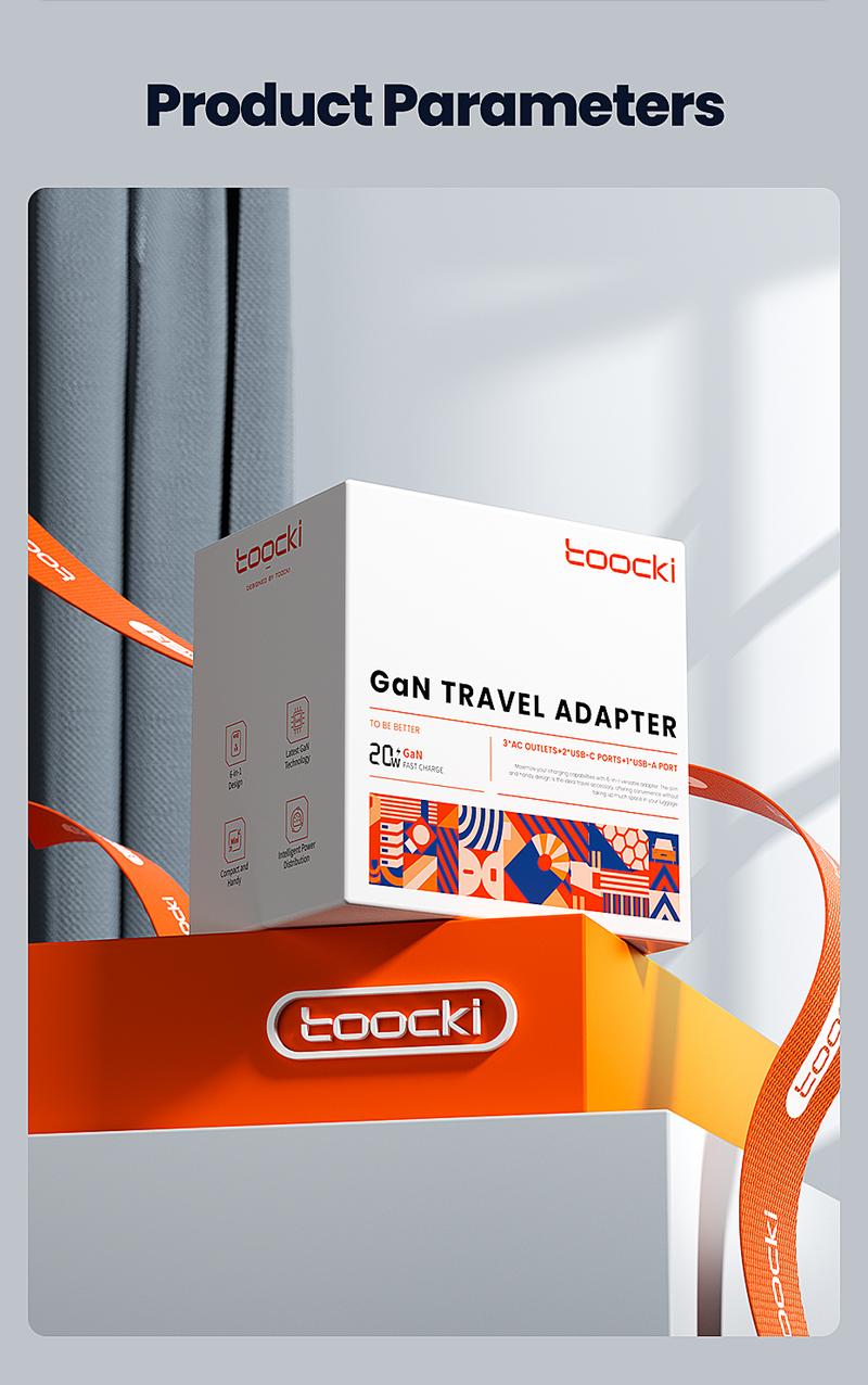 USA to Europe International Plug Adapter, Toocki Travel Adapter, (Single C port 20W Max, USB-A port 18W Max) with 3 AC, 2 USB-C, and 1 USB-A Port, Ideal for iPhone 15, iPad Air, and More,for USA to EU Germany France Iceland Italy  Greece fast charge