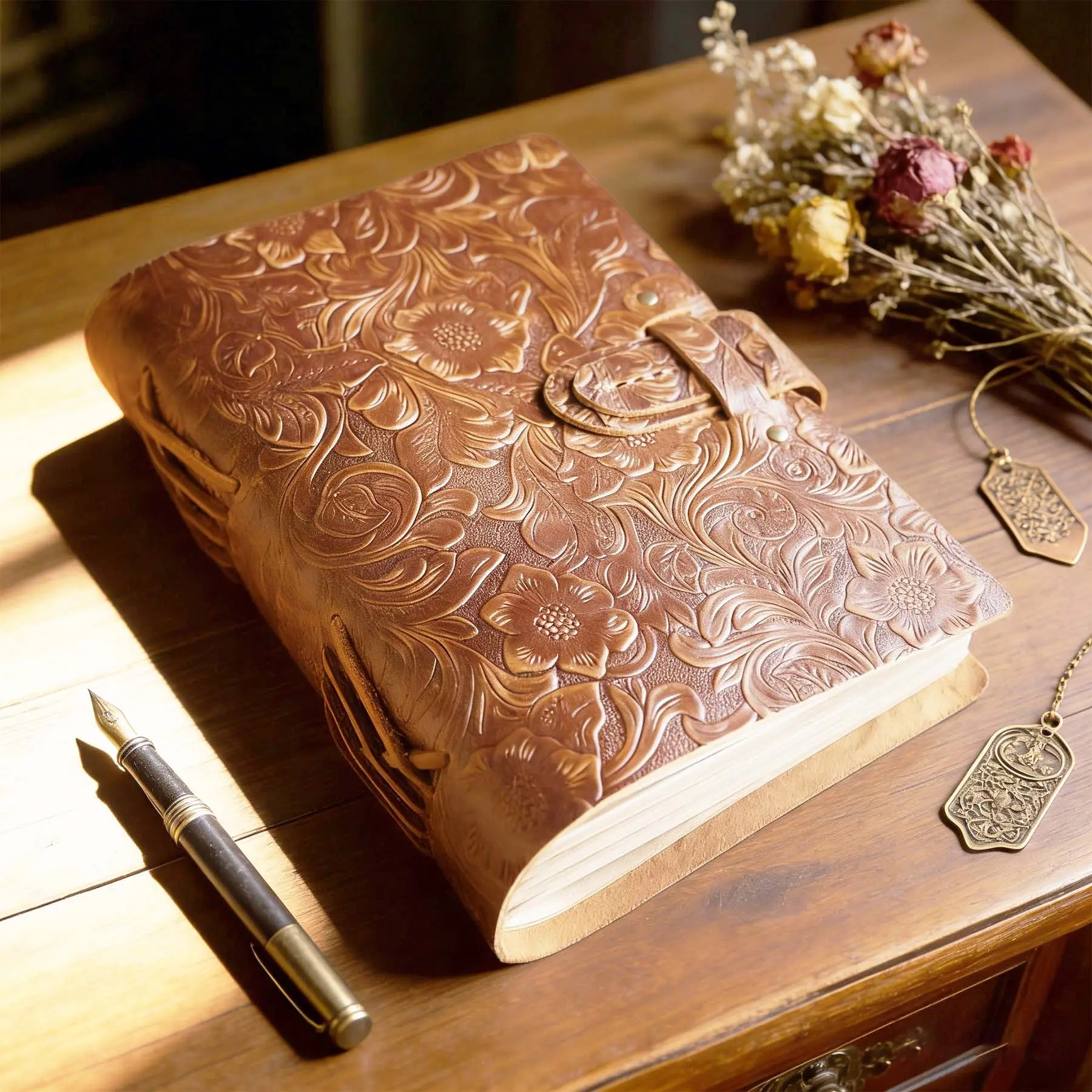 Premium Vintage Aesthetic Leather Bound Journal Notebook, Handmade Craftsmanship, Retro Letter Diary Style, Storytelling Theme Design, Leather Material, Perfect for Writing, Handmade Travel Journal, Leather Cover Notebook