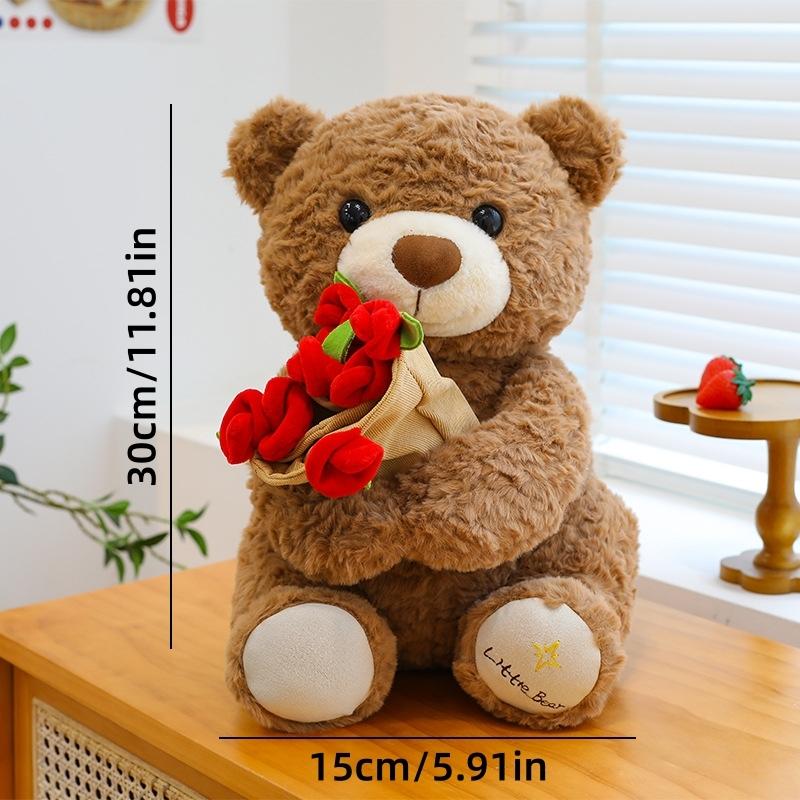 1PC Mother's Day Gift - Flower Holding Teddy Bear, Rose Teddy Bear, Wedding Decoration Plush Teddy Bear - Soft Stuffed Animal Toy, Ideal Gift for Mother's Day/Wedding Decorations/Anniversaries/Birthdays and Romantic Occasions