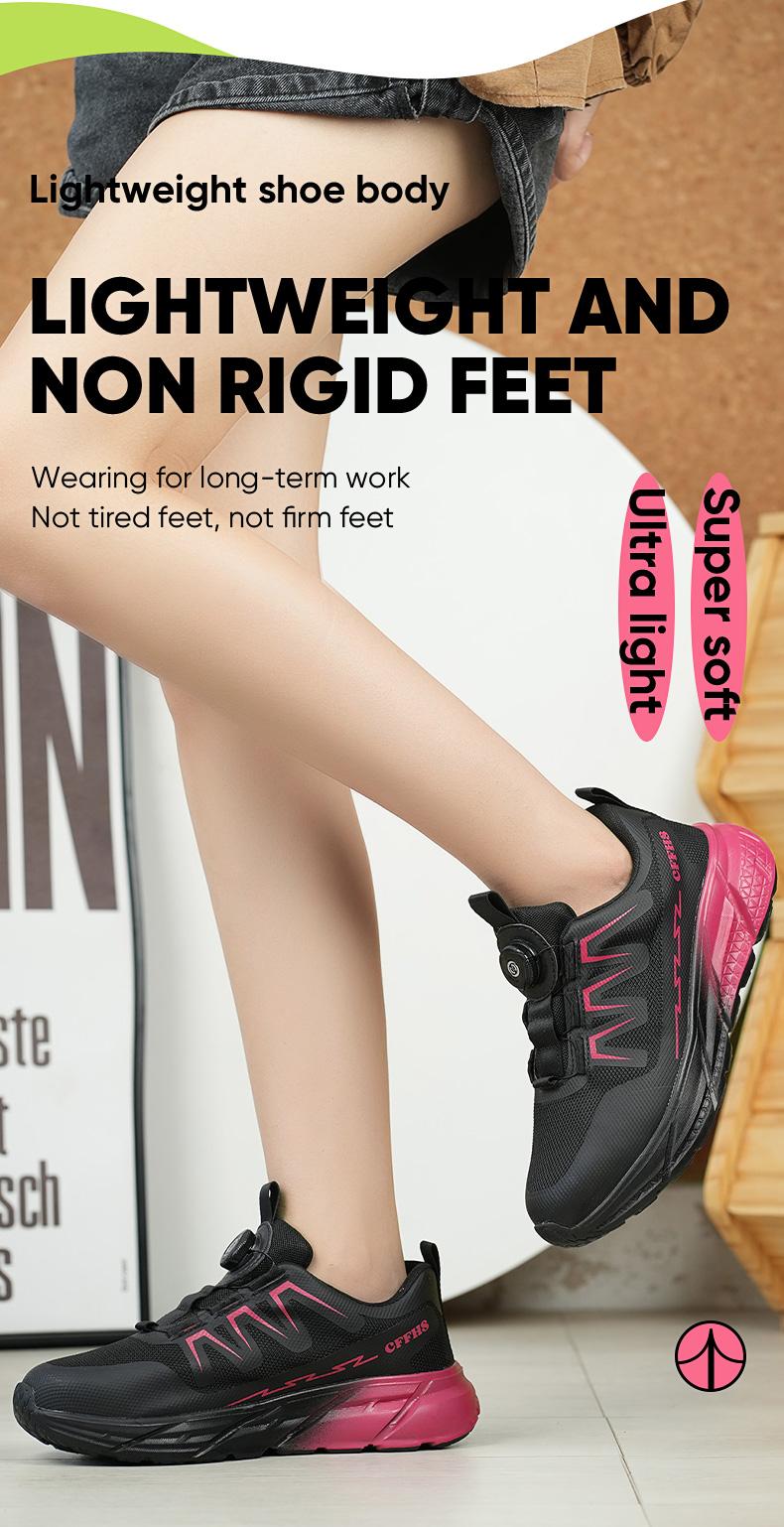 Women's steel-toe sports non-slip work shoes, made of breathable mesh material, with a rotary knob lace system, featuring anti-smashing, anti-piercing, shock-absorbing and wear-resistant properties. Footwear, Closed Girl Safety Boots Cover nurse