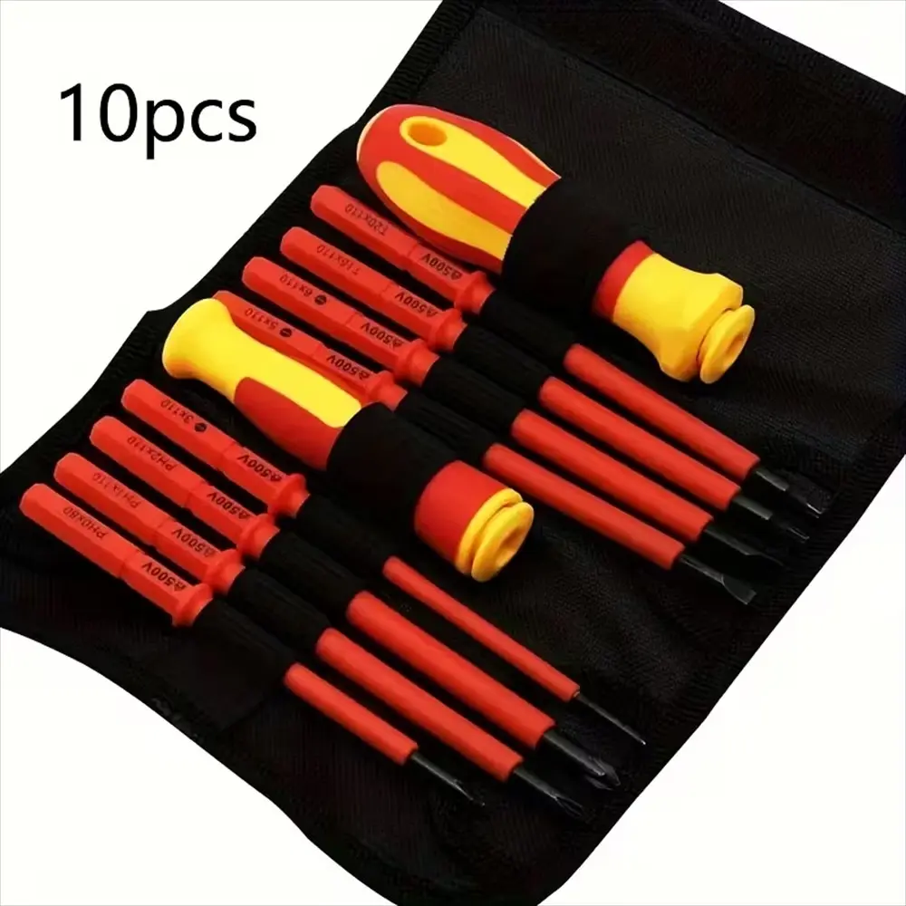 10-Piece Professional Insulated Electrician Screwdriver Set, Durable Handle, Cross Screwdrivers, Portable Multi-Function Tool Kit, Ideal for Electrical Work