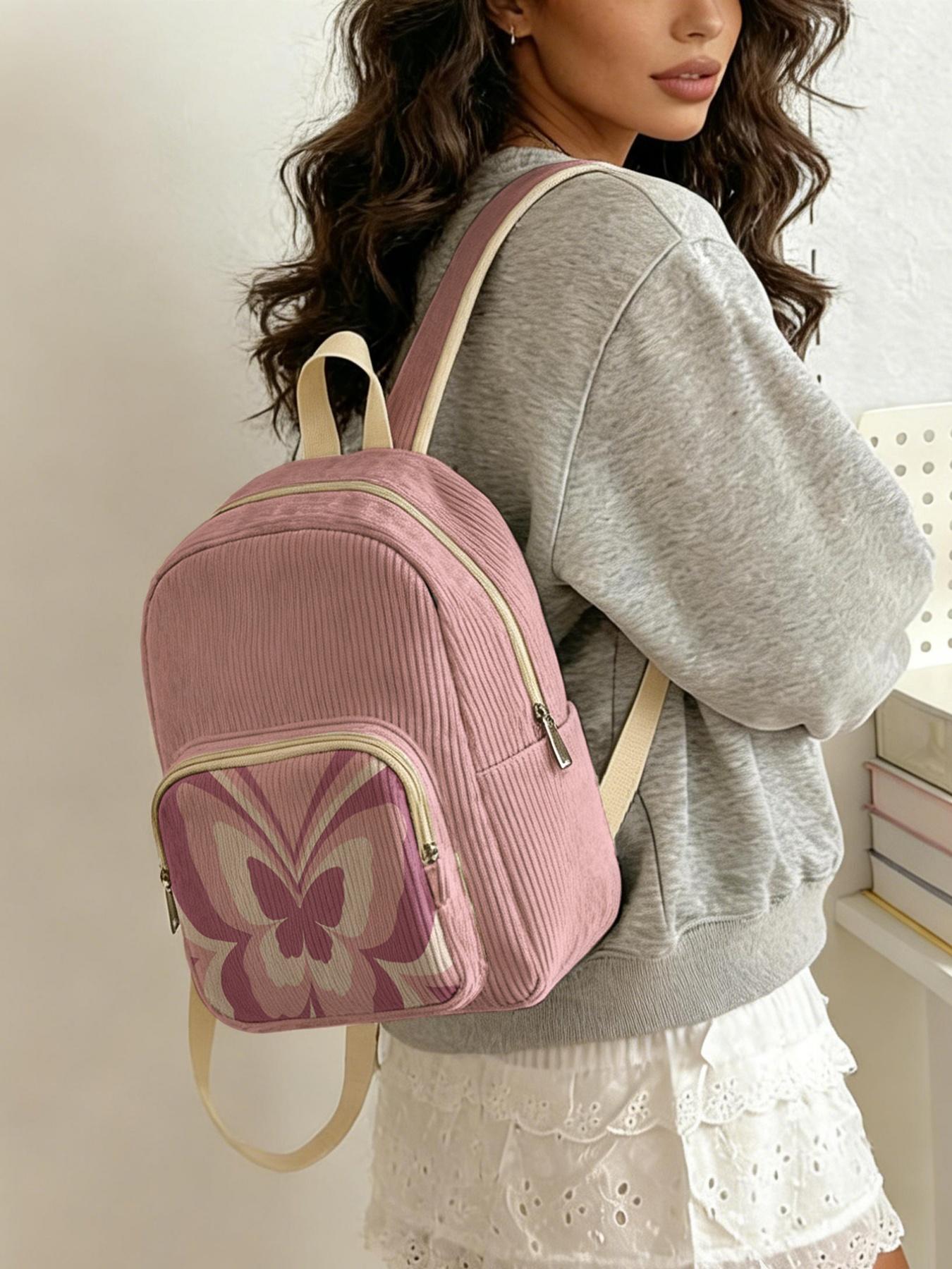 Women's Butterfly Pattern Backpack, Casual Style, All Seasons, Lightweight, Layered Storage, Random Print, Ideal for School & Travel