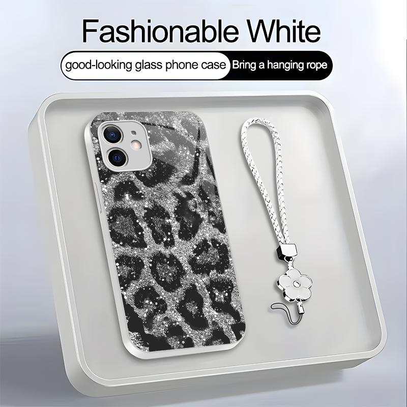 Suitable for [iPhone 12 Mini] high-end women's phone case，a beautiful four-leaf clover lanyard is included🥰,simple yet sophisticated leopard print design, affordable price, available in multiple colors YM99