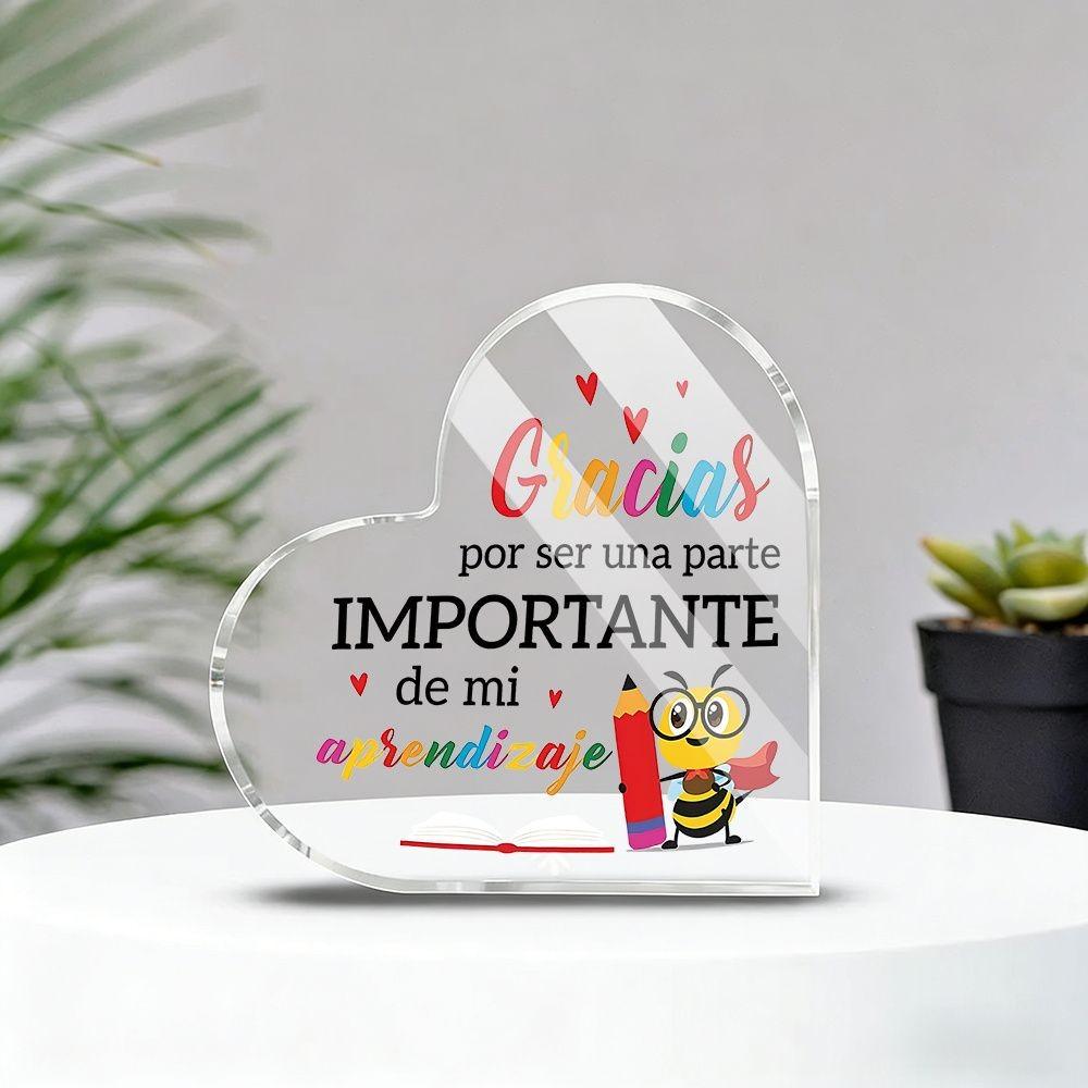 Spanish Teacher Thank You Heart Acrylic Desk Decor, Kawaii Style Colorful Plaque, Bee Design, Classroom Decor, Gift for Educators