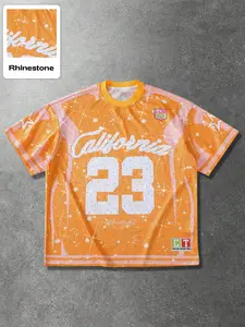 🔥Y2K Glitter Mesh California 23 Jersey | Vintage Streetwear | Rhinestone Sparkle Football Tee | Oversized Hip Hop Top for Men/Women | TikTok Viral Retro Sporty Aesthetic | Breathable Net Fabric