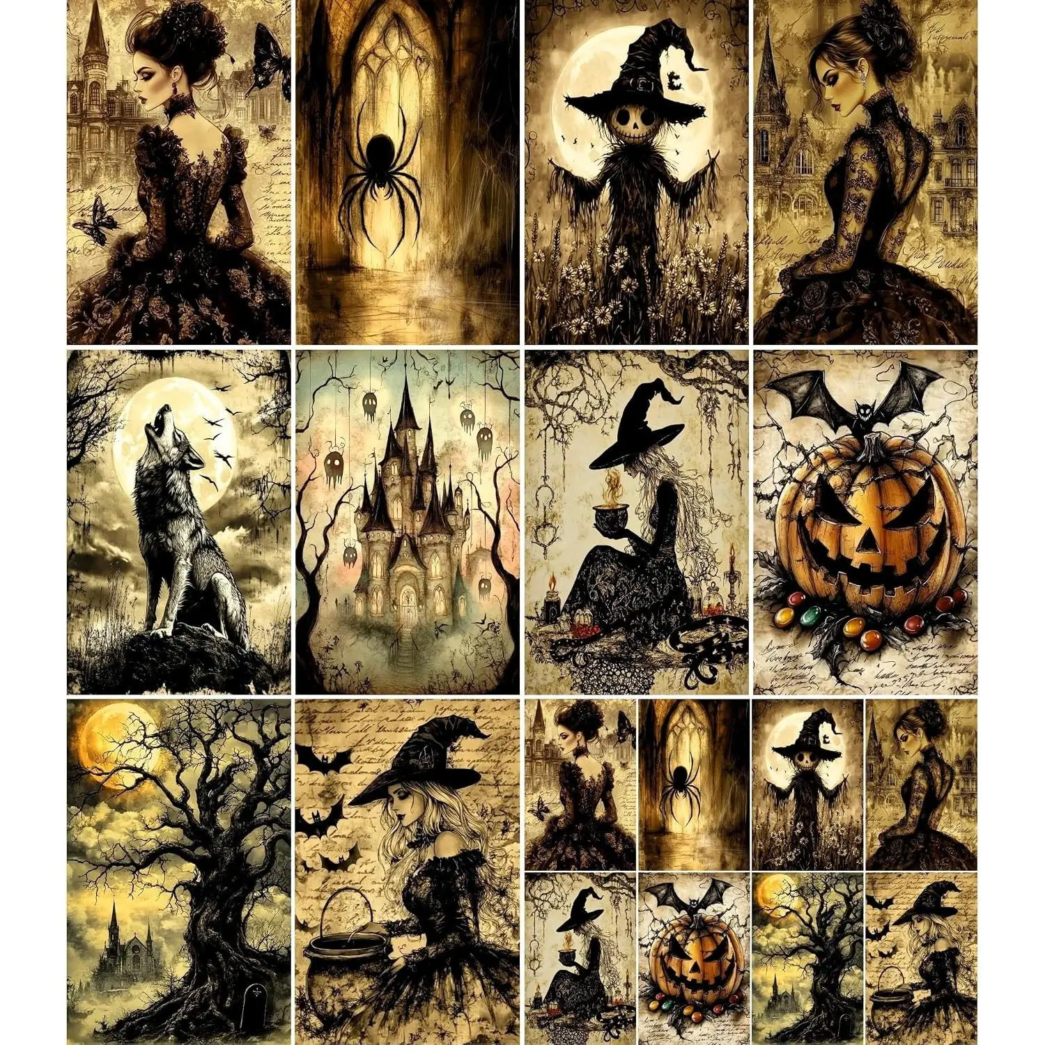 Distressed Halloween Rice Papers, 8 x 10.5 inch - Decoupage Paper Design for Furniture, Mixed Media, Cards & Crafts