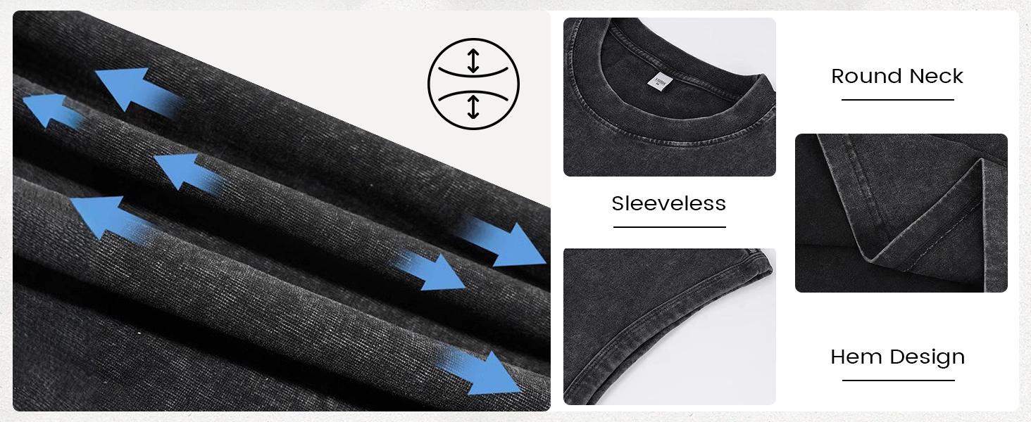 Gihuo Unisex Cotton Workout Tank Tops Sleeveless Acid Wash Tshirts Cut Off Muscle Shirts Loose Fit Running Gym Tees Unisex Vest T-shirt for Men & Women