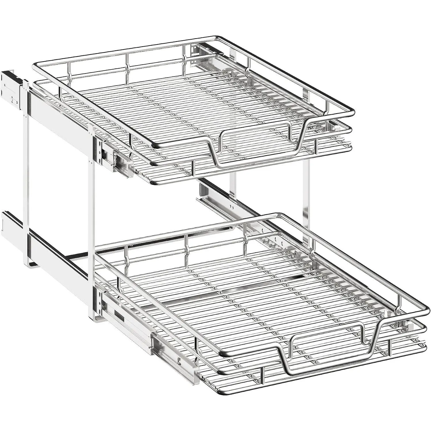 2-Tier Kitchen Cabinet Pull Out Organizer, Slide Out Pantry Storage Basket Shelf for Cabinet and Drawer, Multiple Sizes (17" W x 21" D)