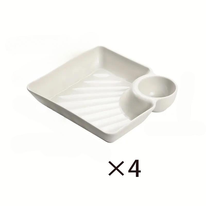 4pcs PP Divided Plate Large Dumpling Dish with Vinegar Bowl, American Style Tableware, Home Square Watermelon Plate, Salad Serving Plates, Heat Resistant