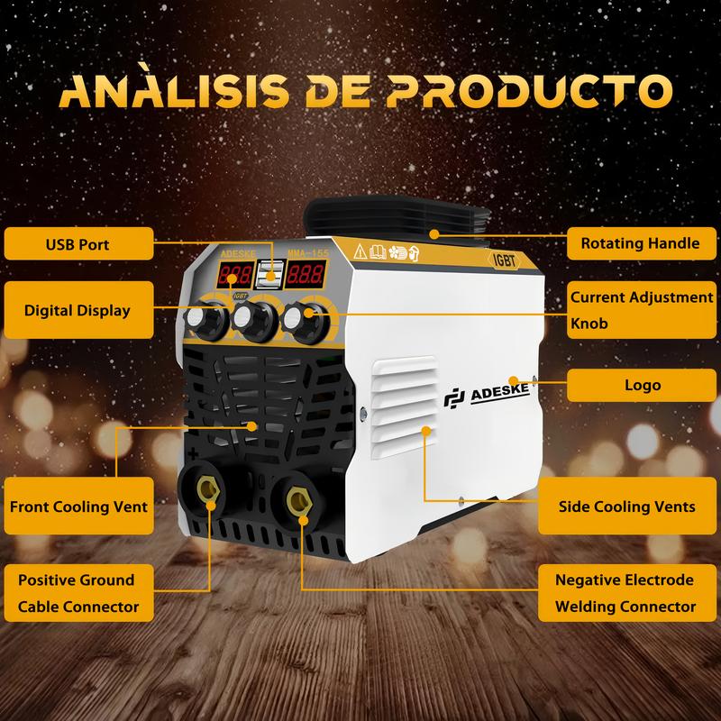 ADESKE MMA-155 Portable Welding Machine – Dual Voltage 110V/220V, 120A Output, Digital Display, Overload Protection, Complete Welding Kit for Home, Auto Repair & Construction ADESKE MMA-155 Portable Welding Machine – Dual Voltage 110V/220V, 120A Output, Digital Display, Overload Protection, Complete Welding Kit for Home, Auto Repair & Construction