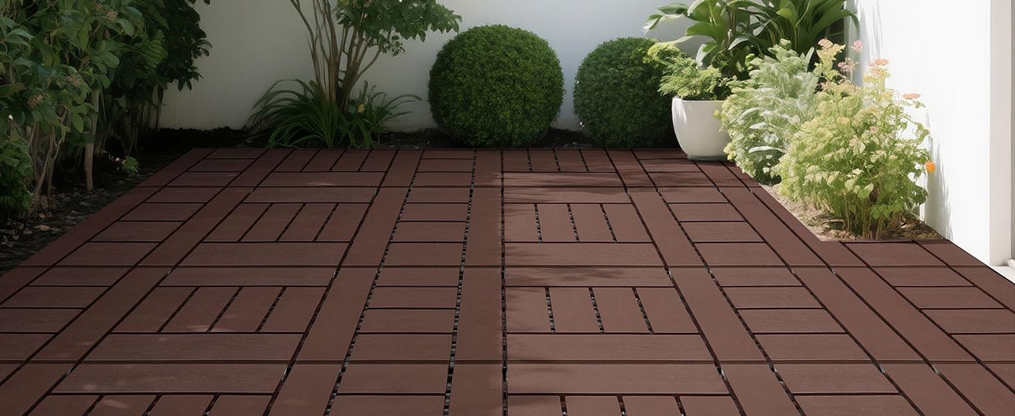 Brown Interlocking Deck Tiles, 44 Pack , 12"x12" Waterproof Outdoor Flooring All Weather Use, Patio Floor Decking Tiles for Porch Poolside Balcony Backyard foam marble wpc frameless shower door Reinforced Garage Screen High Gloss Water-Based Epoxy Paint