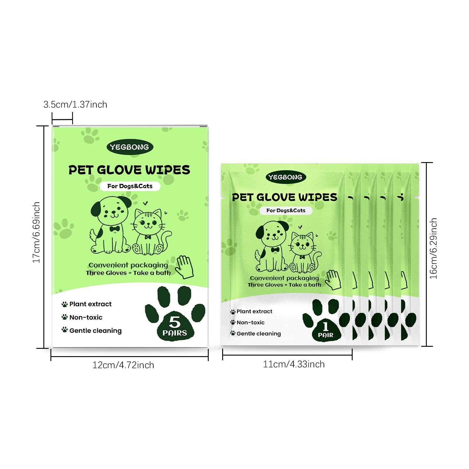 Pet Cleaning Gloves, 5 Pairs Pet Cleaning Wipes, Pet Grooming Wipes, Dog & Cat Grooming Supplies, Dog & Cat Accessories