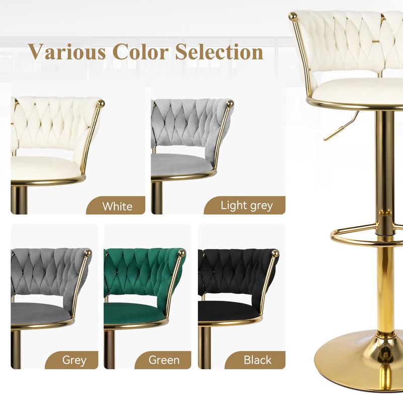 Modern bar stool two-piece set, adjustable swivel bar stools, Dutch velvet fabric, with backrest, suitable for kitchen islands. Modern bar stool two-piece set, adjustable swivel bar stools, Dutch velvet fabric, with backrest, suitable for kitchen islands.