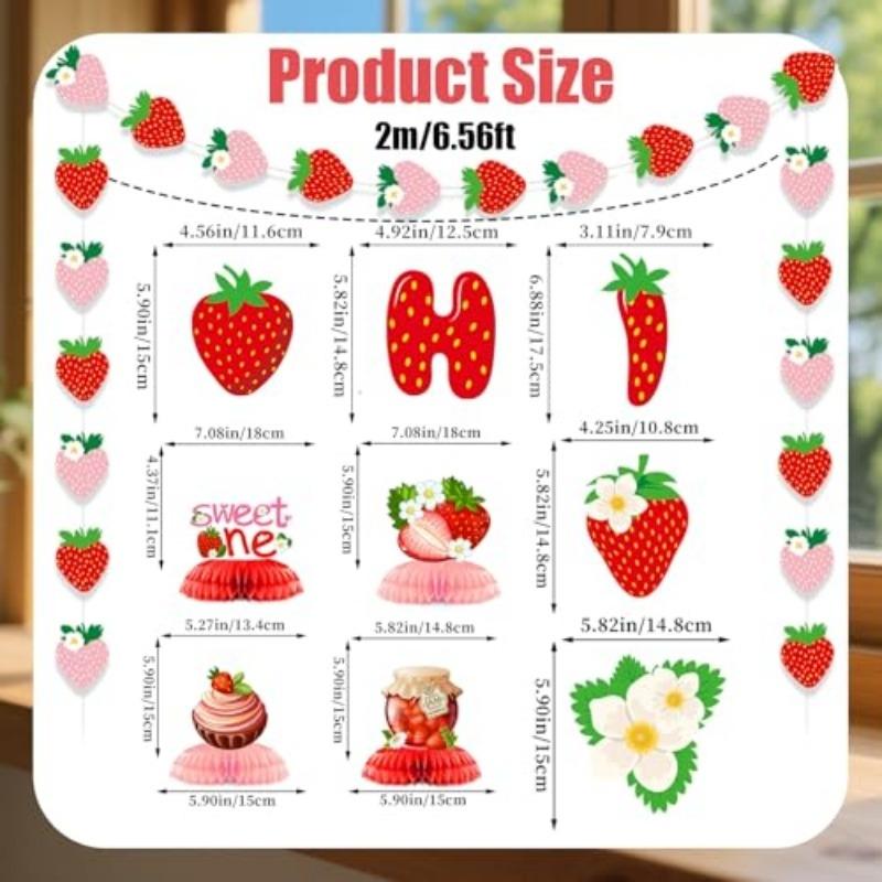 Berry First Birthday Party Decorations Strawberry Theme Banner Hanging Swirls Honeycomb Balls  Complete Set Pink and Red Baby Shower Fruit Party Decor