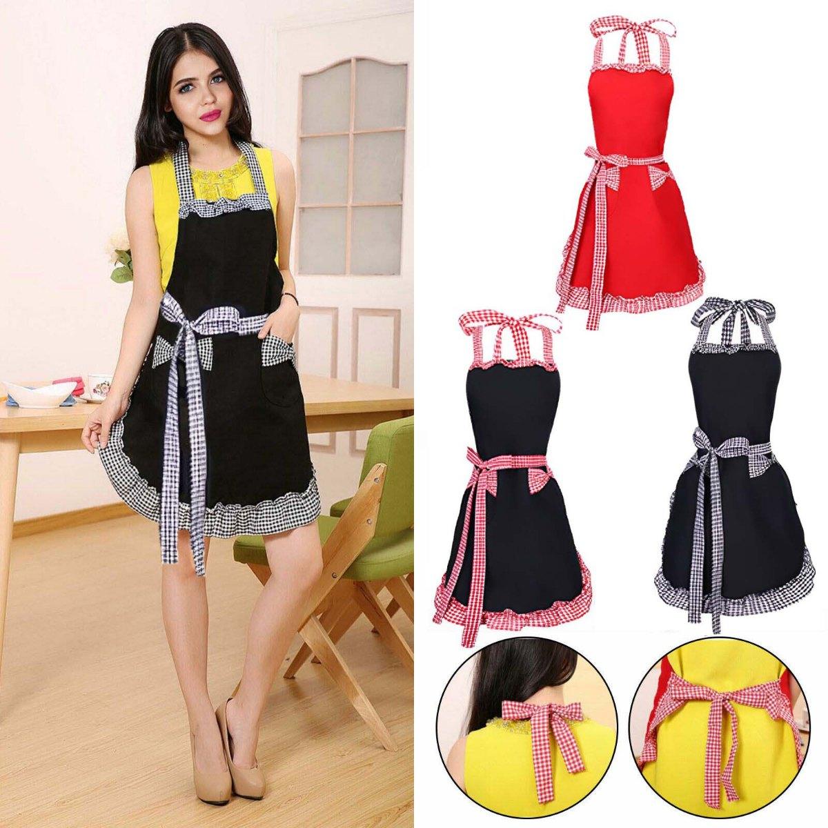 Cute Retro Apron for Women with Pockets, Vintage Kitchen Cooking Baking Gardening Apron, Adjustable with Waist Ties, Gift for Mom Wife Sister Grandma Home Essentials