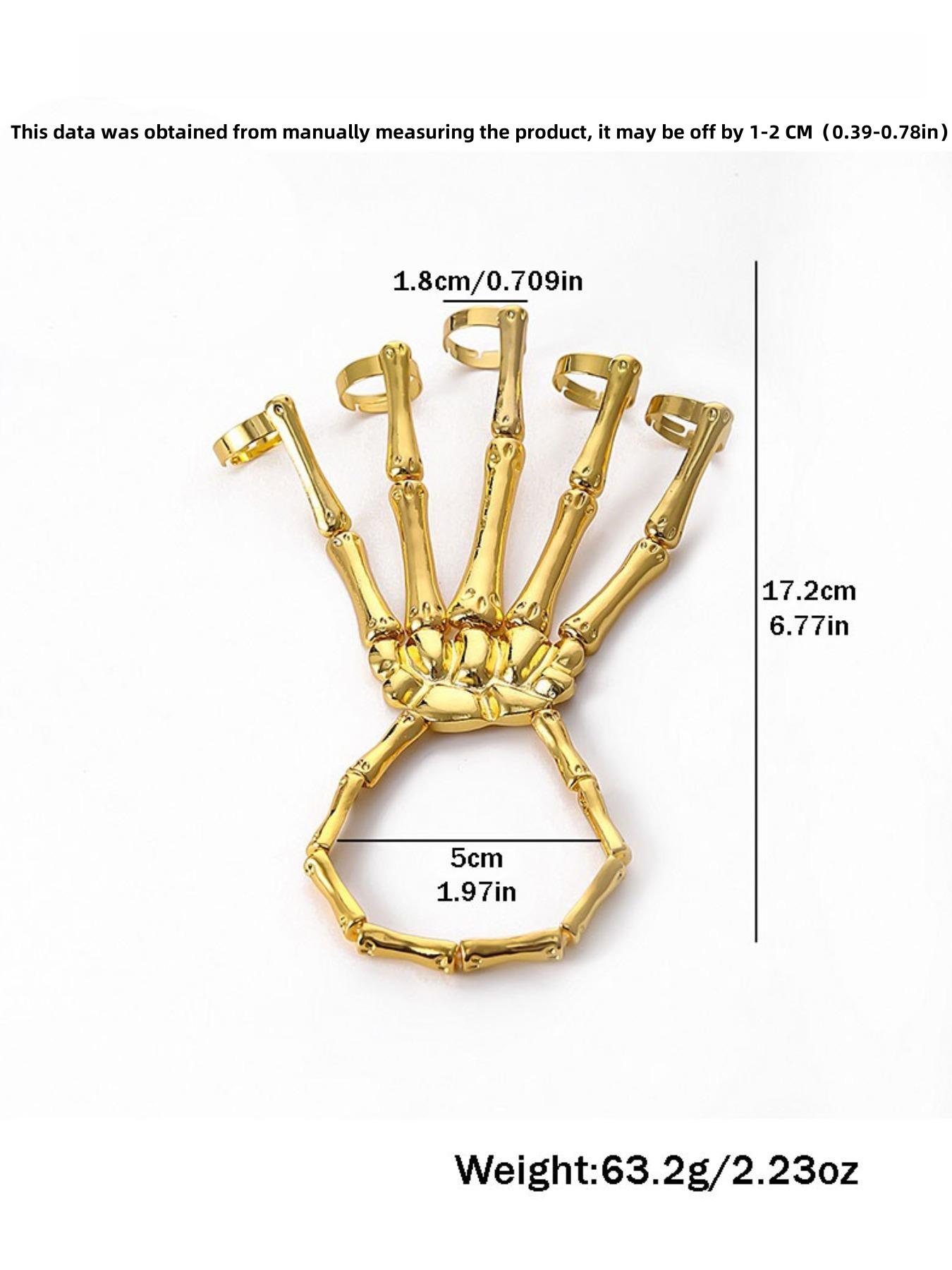 Punk Skeleton Hand Bone Design Bangle, Fashionable Hand Accessories for Women & Men, Adjustable Five Finger Ring Bracelet for Party, Daily Clothing Decor