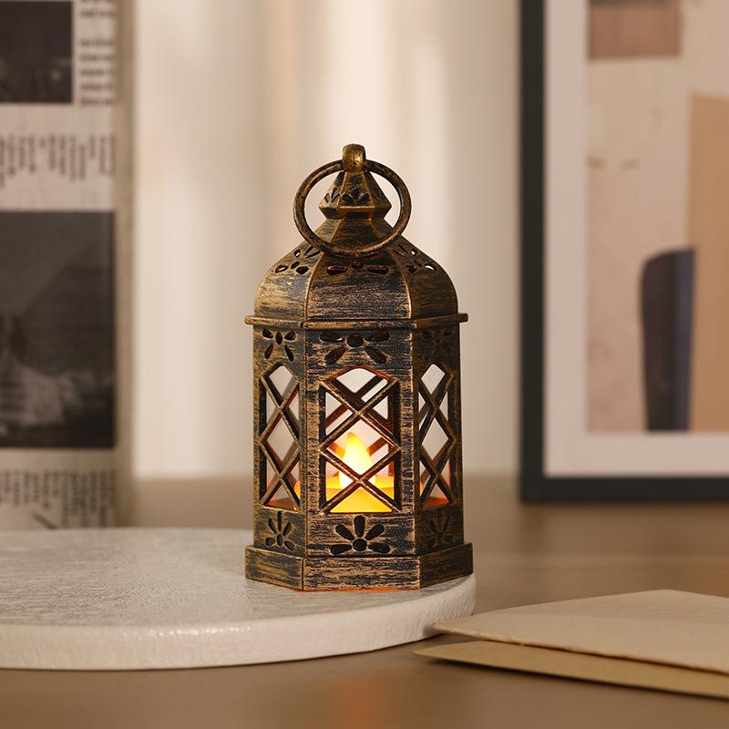 1/3Pcs/Set Ramadan Decorative Small Lanterns, Retro LED Electronic Candle-style Wind Lamps for Atmosphere, Eid al-Fitr Glowing Portable Lanterns, Hanging Lights for Festival Party Ambiance, Home Decoration