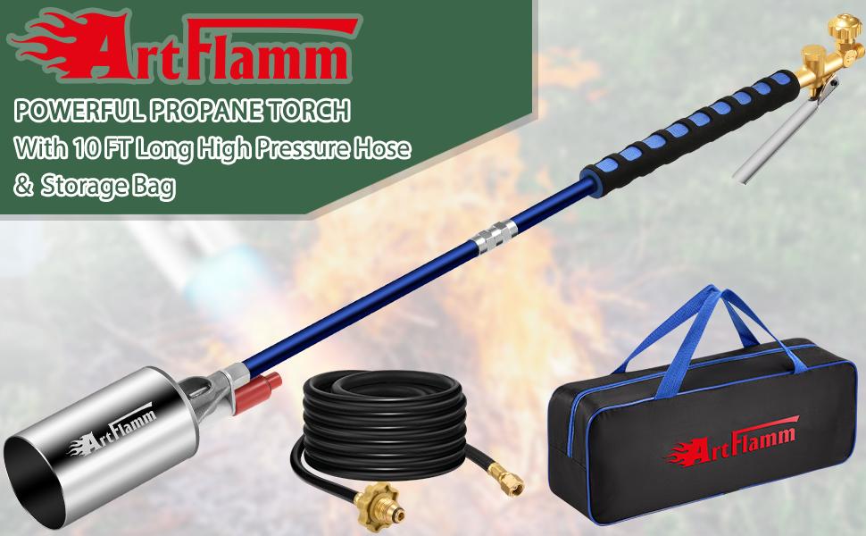 ARTFLAMM Springtok Propane Torch Weed Burner Kit with Storage Bag, Weed Torch with 10 FT Hose, Self Igniter Weed Flame Torch for Fire Pit, Roofing