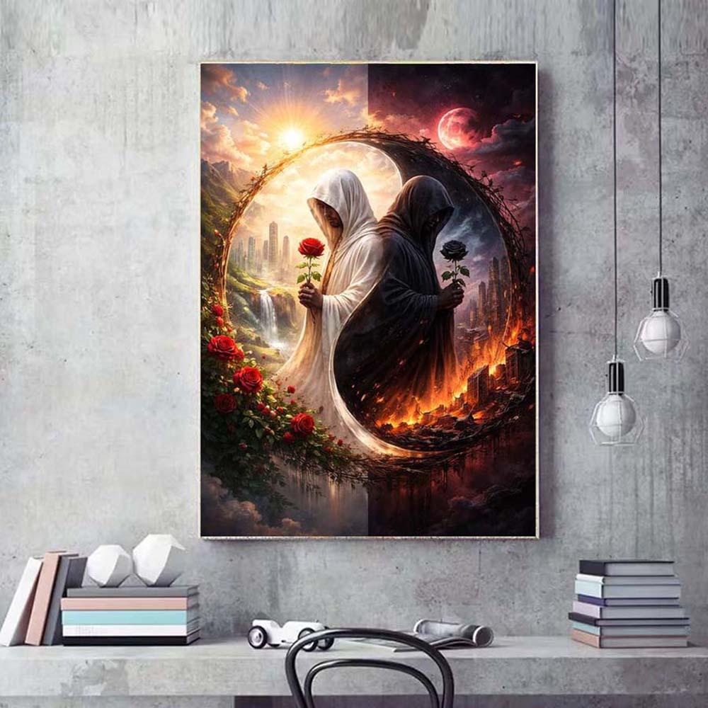 5D Diamond Painting Kit Full Round Drill Light, Dark, Rose DIY Mosaic Wall Art, Beginner Craft Kit (with Tools), Home Wall Decor Gift, Diamond Art Kit