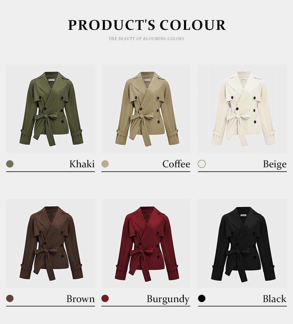 Trendy Lady Solid Color Lapel Double Breasted Long Sleeve Trench Coat, Jackets