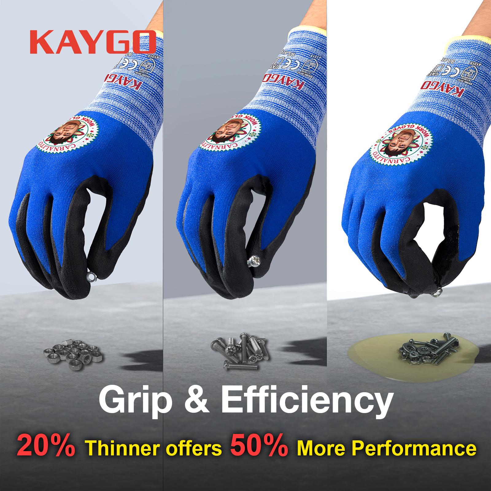 KAYGO x PV Roofer Safety Work Gloves - Blue Seamless Nylon MicroFoam Nitrile Grip for Roofing Construction General Use CE Certified EN388 4131