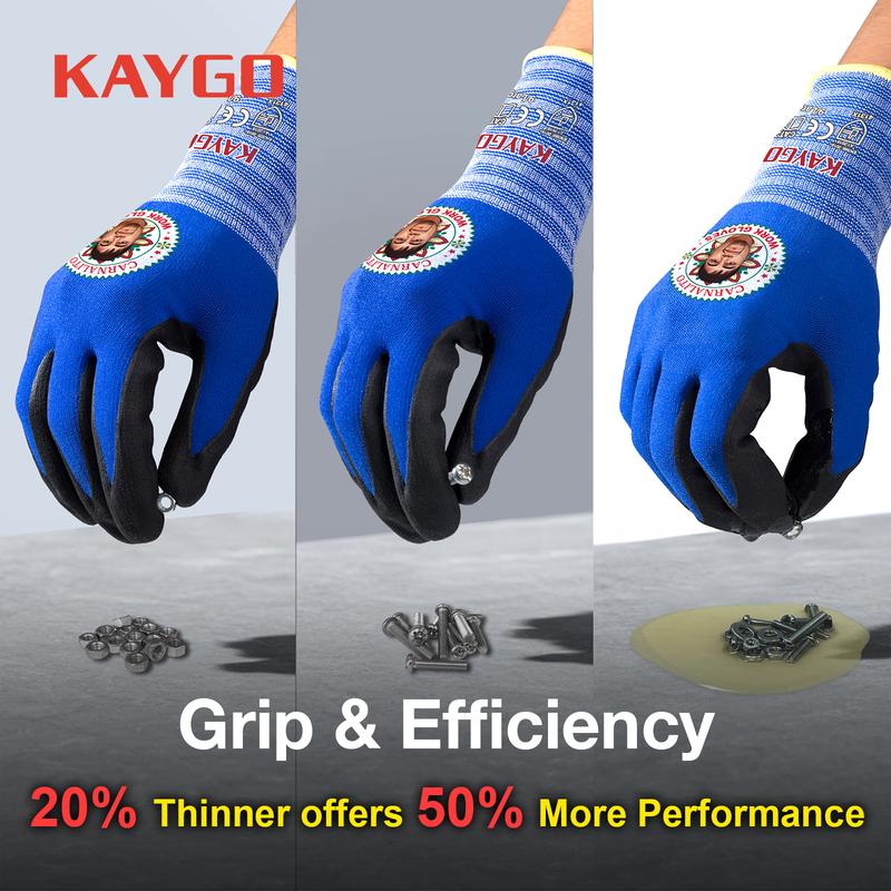 KAYGO x PV Roofer Safety Work Gloves - Blue Seamless Nylon MicroFoam Nitrile Grip for Roofing Construction General Use CE Certified EN388 4131