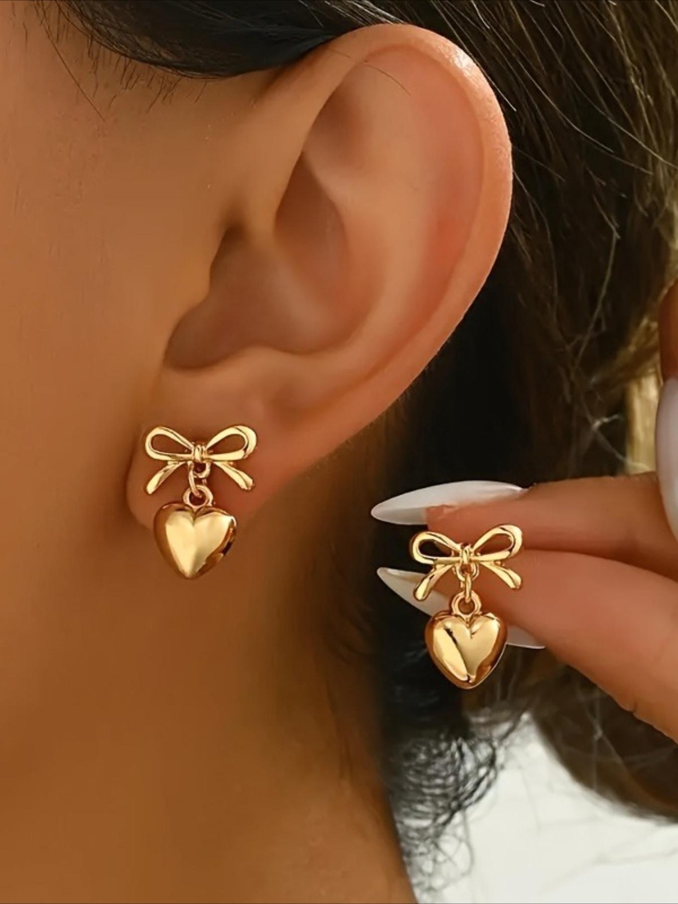 1 Pair of Charming Vintage Bow Heart Dangling Earrings, Elegant Temperament, Suitable for Women'S Daily Commuting And Holiday Decoration
