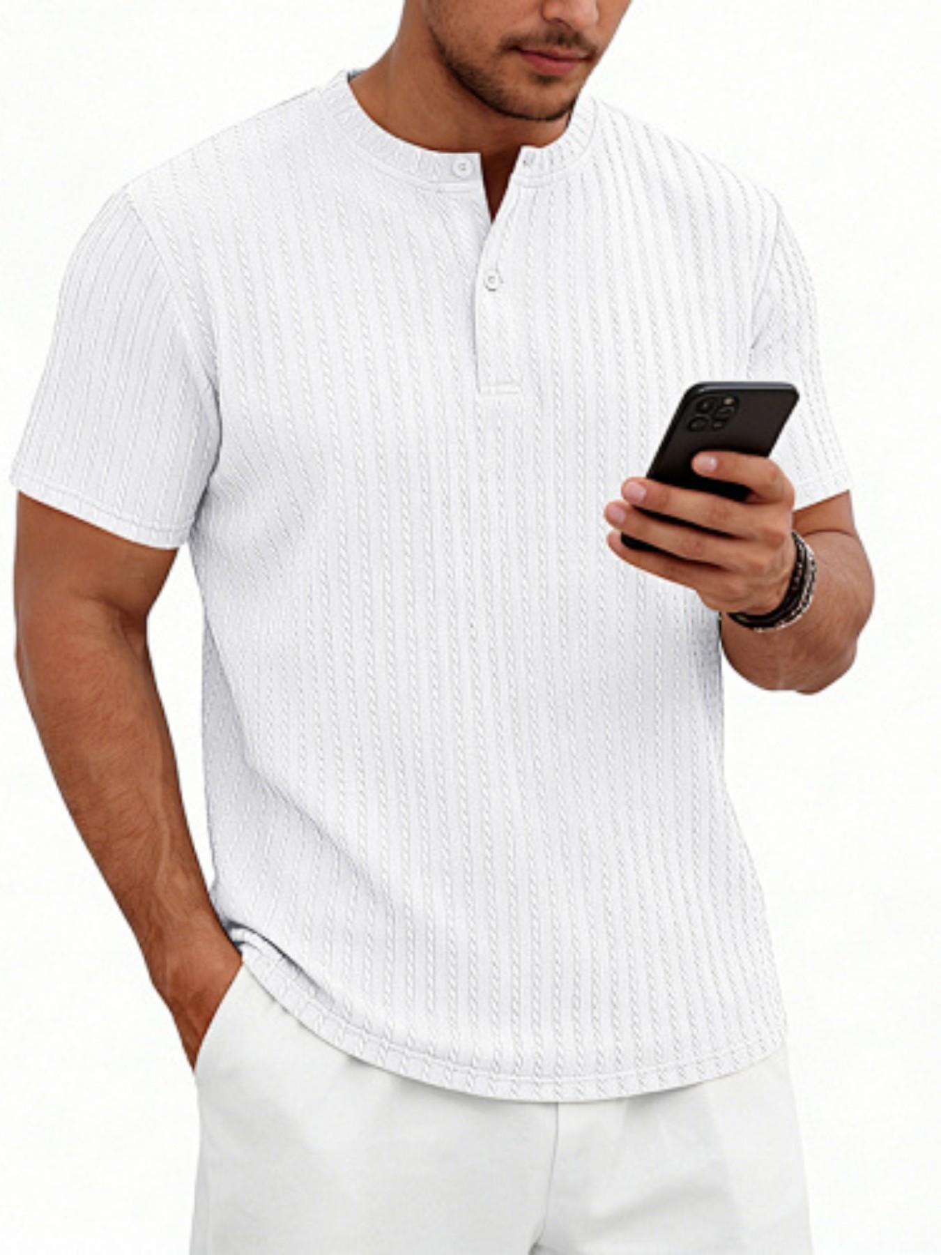 Men's summer Henry collar texture short sleeved shirt! Slimming and muscle enhancing, breathable and sweat free, suitable for commuting, home and vacation, suitable for plus size men with closed eyes