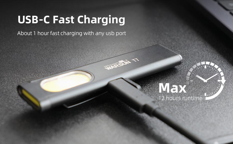 【Holiday Haul】 WARSUN T7 EDC Flashlight, Compact Multi-Mode Pocket LED Flashlight, USB-C Rechargeable, IPX4, Dual Material, Red/Blue Strobe