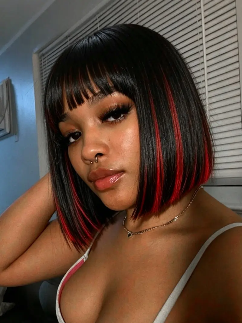 human hair short bob wigs with bangs - TikTok Shop display picture 1