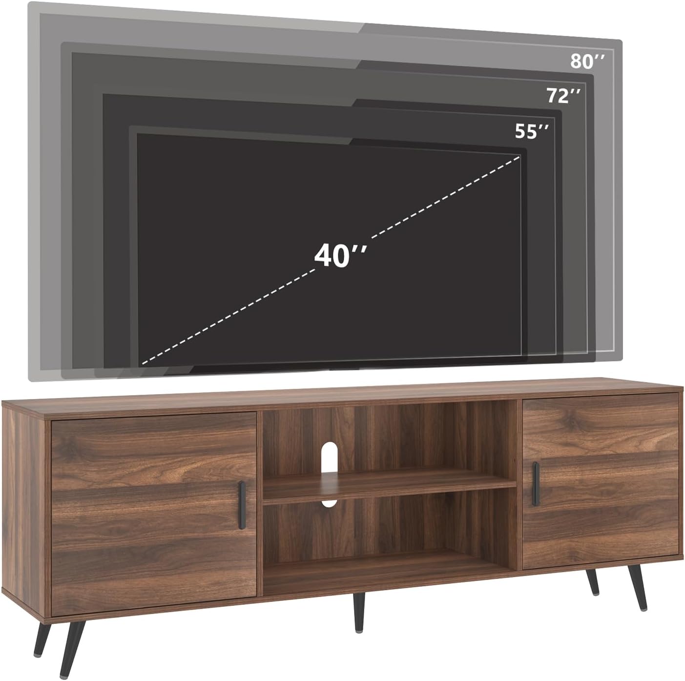 70/80 Inch Mid Century Modern TV Stand for 75 Inch TV, Wood TV Stand with Storage, Entertainment Center for Living Room Bedroom, TV Media Console, Oak/Walnut