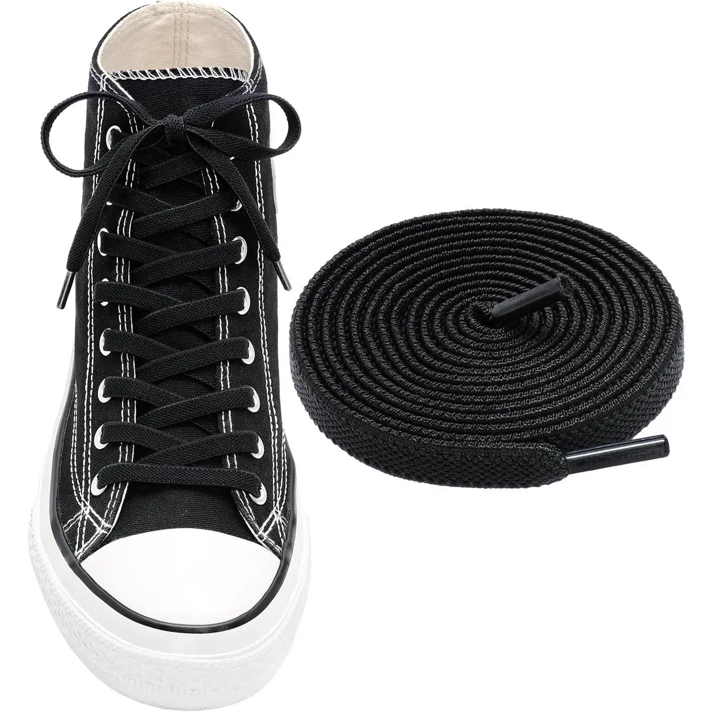 Flat Elastic Shoe Laces Replacement for Converse High Tops | 5/16" Wide, Firm Stretch, High Elasticity Shoelaces