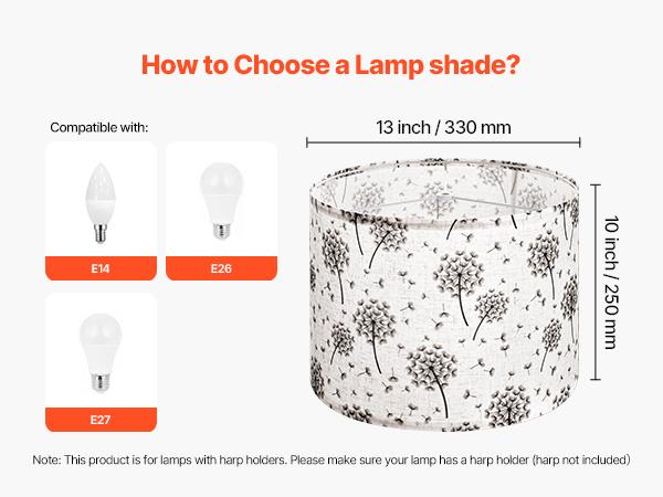 VEVOR Drum Lamp Shade 2 Set, 13 in Topx 13 in Bottomx 10 in High, Medium Drum Linen Lampshade, Replacement Lamp Shade for Table Lamps Floor Lamps, Easy Assembly Required (Light Dandelion Pattern)