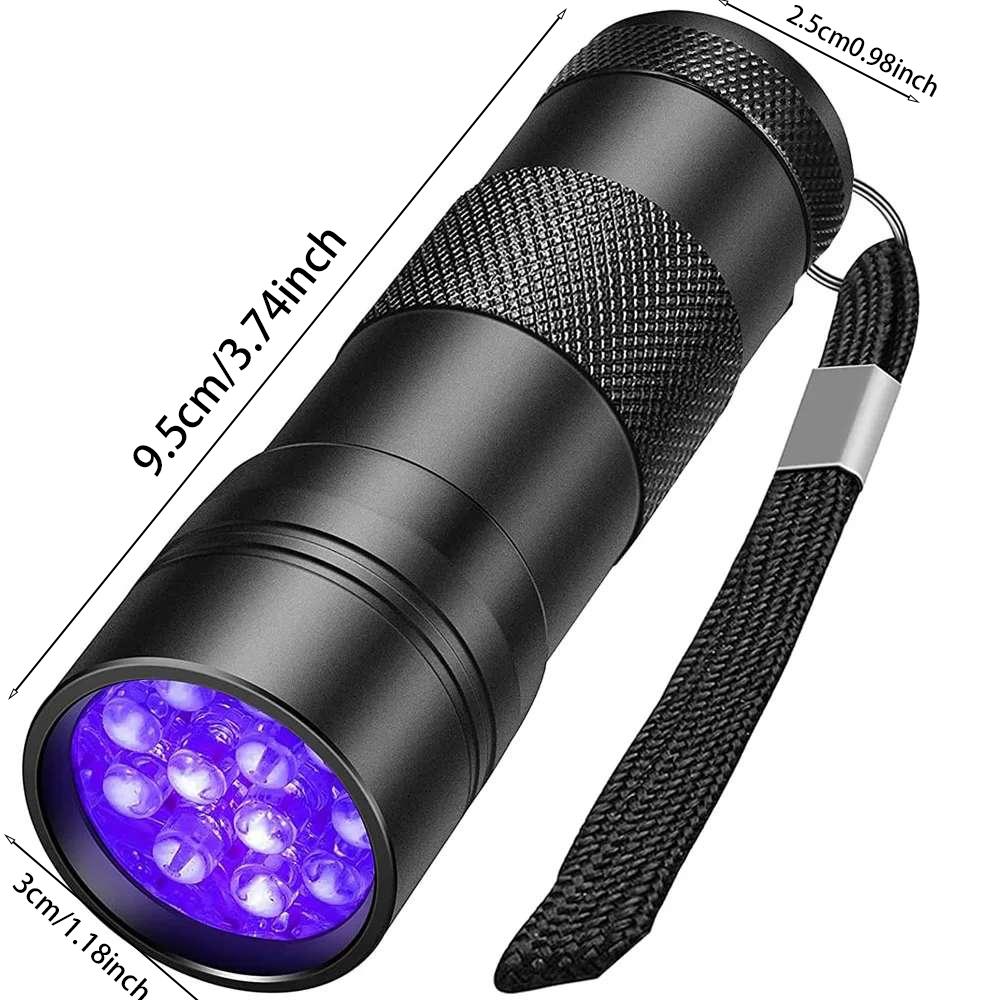 UV Handheld Waterproof Light Flashlight, 12 LED 395nm Mini Detector for Pet Urine Stains, No Battery Included