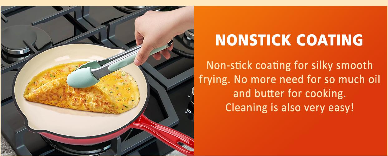 Elf Grill Enameled Cast Iron Cookware Set 7 Piece Rouge Red Dutch Ovens Sauce Pan Skillet 3 Lids Nonstick Heavy Duty Gas Induction Compatible PFA Free Kitchenware - Pot