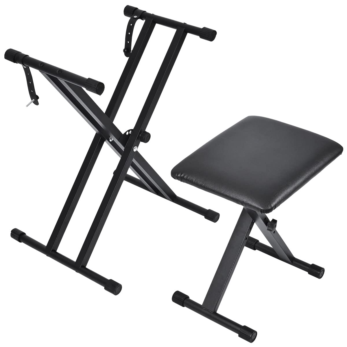 Heavy Duty Double-X Keyboard Stand And Piano Bench Adjustable Portable Digital Piano Stand With Locking Straps For Music Performance Entertainment Valentine's Day Gift Father's Day Gift