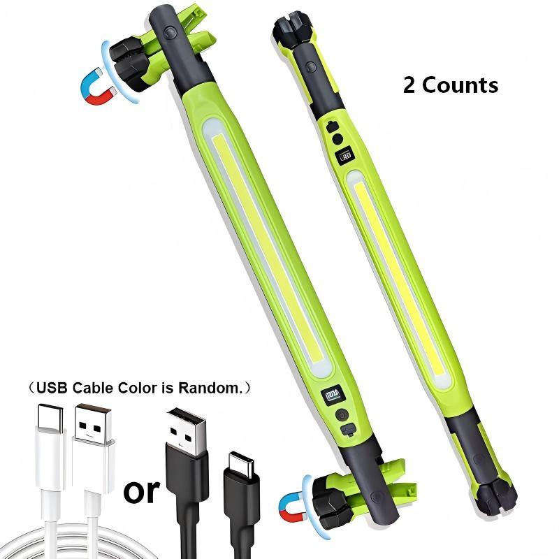 2-Pack High-Lumen Rechargeable LED Work Lights, Multiple Lighting Modes, Magnetic Rotatable Base, Hooked Portable Lamp, Car Emergency USB Rechargeable Flashlight, Handheld Led Flashlight